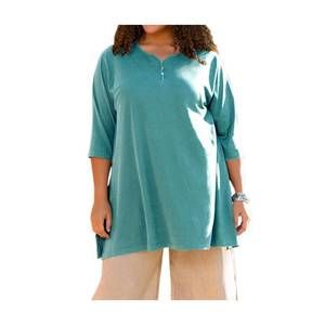 NEW ON THE PLUS SIDE jersey henley 3/4 sleeve tunic - plus in emerald green